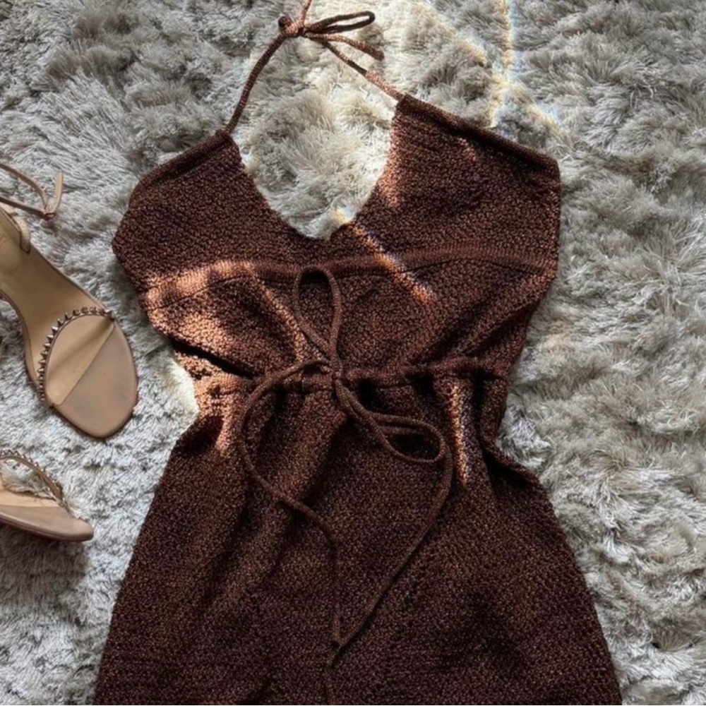 Brown Knit Halter Dress